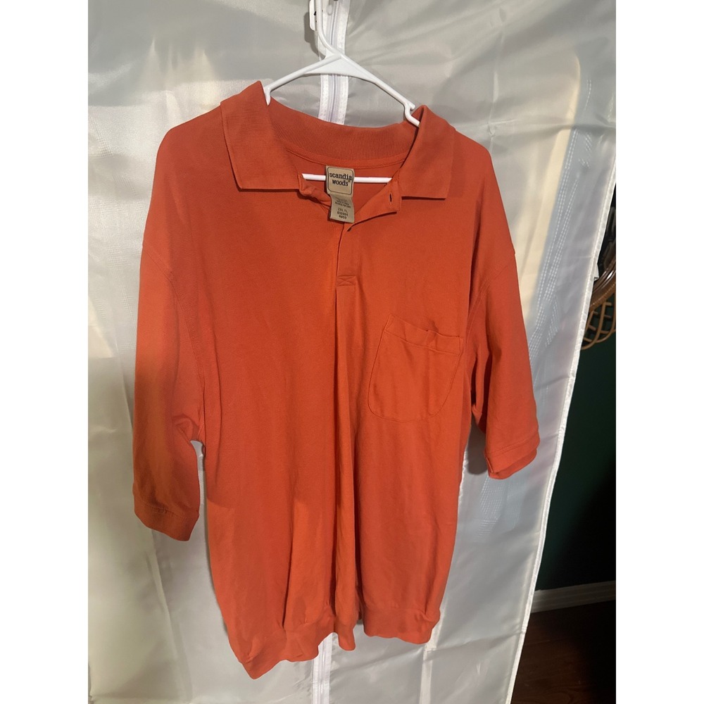 Scandia Woods Mens 2XL TL Orange Cotton Pique Pocket Polo Shirt Banded Hem